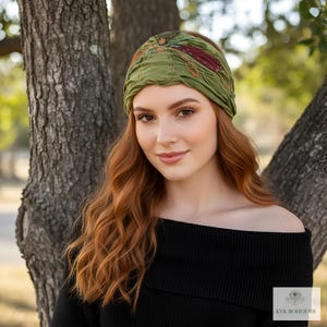 Green Flower Boho Headband -  Stylish Bohemian Headwrap, Headbands for Women