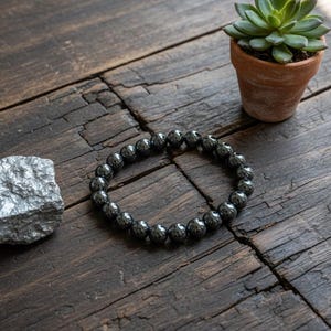 Hematite Beaded Bracelet - Crystal Healing Gemstone Jewelry - Stylish Stretch Bracelet