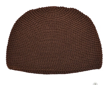 Brown Kufi Skull Cap - Crocheted Beanie Hat, Ethically sourced