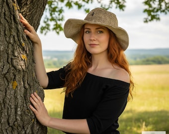 Sombrero de cáñamo natural para el sol - Sombrero de playa, tocado sostenible para mujer