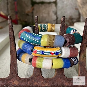 Handcrafted African Trade Bead Bracelet - Vibrant Bohemian Statement Jewelry
