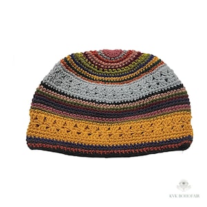 Striped Kufi Skull Cap - Crocheted Beanie Hat, Ethically sourced