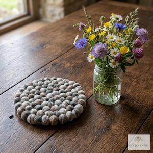 Mixed Gray Wool Felt Ball Trivet - Unique Table Decor Accent