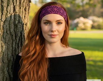 Purple Flower Wide Boho Headband - Yoga Spinning Headband, Headbands for Women