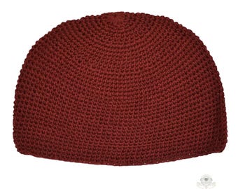 Maroon Kufi Skull Cap - Crocheted Beanie Hat, Ethically sourced
