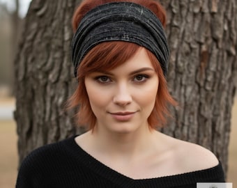 Stonewash Black Headband -  Stylish Bohemian Headwrap, Headbands for Women