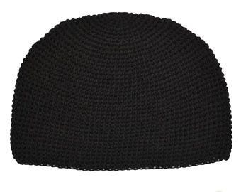 Black Kufi Skull Cap - Crocheted Beanie Hat, Ethically sourced