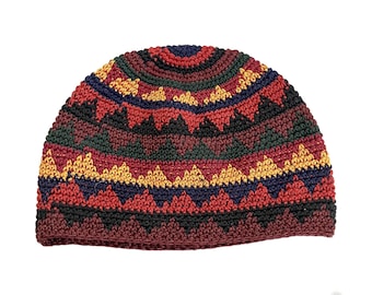 Earth Zig Zag Kufi Skull Cap - Crocheted Beanie Hat, Ethically sourced