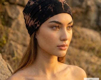 Brown & Black Tie Dye Tie Back Headband - Headbands for Women, Bohemian Cotton Head Scarf