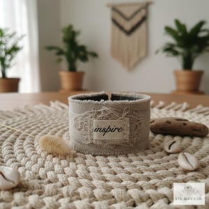 Inspire Boho Cuff Bracelet – Sandstone Cotton Fabric, Vintage Button Closure