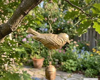 Handmade Bird Windchime - Artisan Metal Patio Ornament Nature Lover Gift