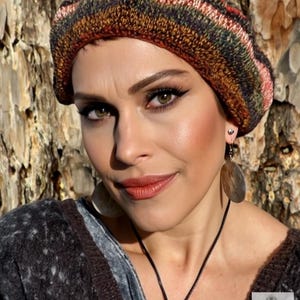 Boho Chic Crochet Tam Beret in Earth Tones - Women&#39;s Cotton Hat Handmade in Guatemala, Fair Trade