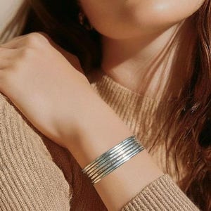 Thin Hammered Silver Cuff Bracelet: Handcrafted Boho Jewelry image 1