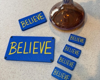 BLUE Believe Sign Fridge Magnet | Inspirational Magnet for Locker Room | Motivational Gift | Sports Fan Decor | 3 Sizes Available