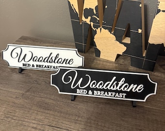 Ghosts - Woodstone Bed & Breakfast Sign | Adhesive back and stand | 2 Available | 7.8 x 2 inches | Season 5 | Ghosts Gifts