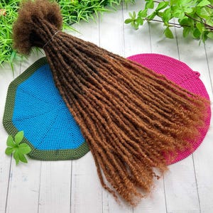 Ombre Curly Ends Anwi Textured Human Hair Loc Extensions – In Small Sizes Dreadlocks #4 Medium Brown Roots to #30 Honey Tips