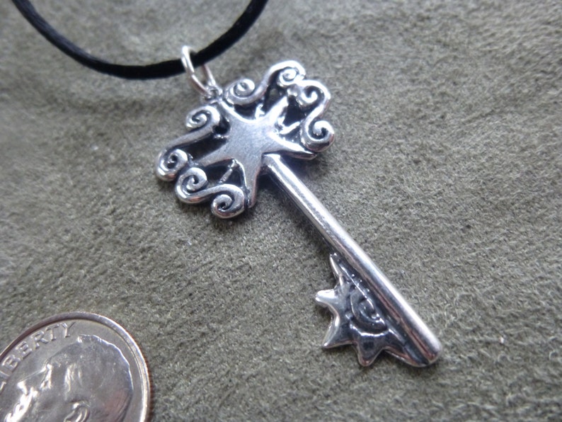 Hope Key Sterling Silver Pendant on Satin Cord / Star of Hope / Key / Healing image 2