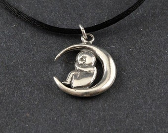 New Baby Welcome Sterling Silver Necklace on Sterling Silver Box Chain or Black Satin Cord