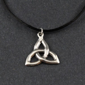 Trinity Knot/Triquetra Knot Sterling Silver Necklace on choice of Sterling Silver Box Chain or Black Satin Cord image 1