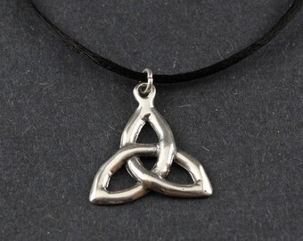 Trinity Knot/Triquetra Knot Sterling Silver Necklace on choice of Sterling Silver Box Chain or Black Satin Cord