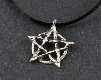 Reserved for Lady Sttar Pentacle Rustic Sterling Silver Necklace on 22 inch Sterling Silver Box Chain