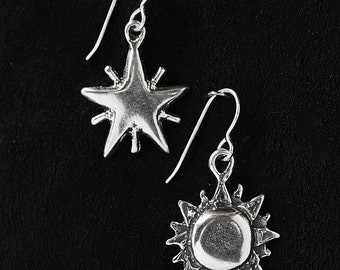 Star and Sun Earrings Sterling Silver