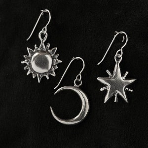 Sun, Moon, Star Earrings Sterling Silver minus credit