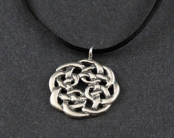 Celtic Knot Sterling Silver Necklace on choice of Sterling Silver Box Chain or Black Satin Cord