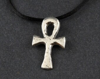 Ankh Sterling Silver Necklace on a Sterling Silver Box Chain or Black Satin Cord