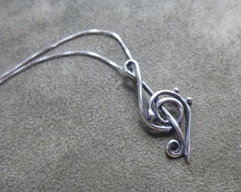 Treble Clef-Bass Clef Mash-Up / G-Clef F-Clef Sterling Silver on Chain / Musical Necklace