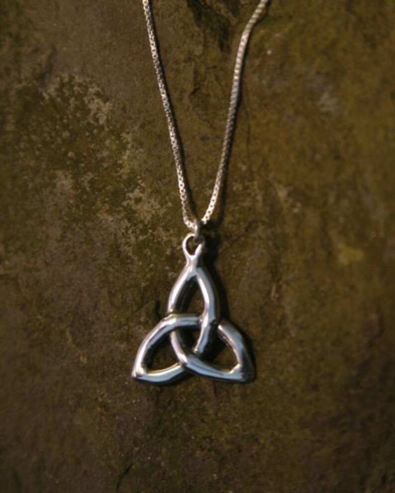 Trinity Knot/Triquetra Knot Sterling Silver Necklace on choice of Sterling Silver Box Chain or Black Satin Cord image 2