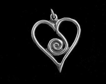 Spiral Heart Spirit Sterling Silver Necklace on choice of Sterling Silver Chain or black satin cord