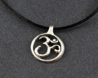 Ohm Sterling Silver Necklace on choice of Sterling Silver Box Chain or Black Satin Cord