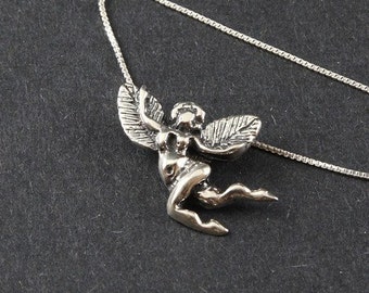 Garden Fairy Winged Prosperiity Sterling Silver Necklace