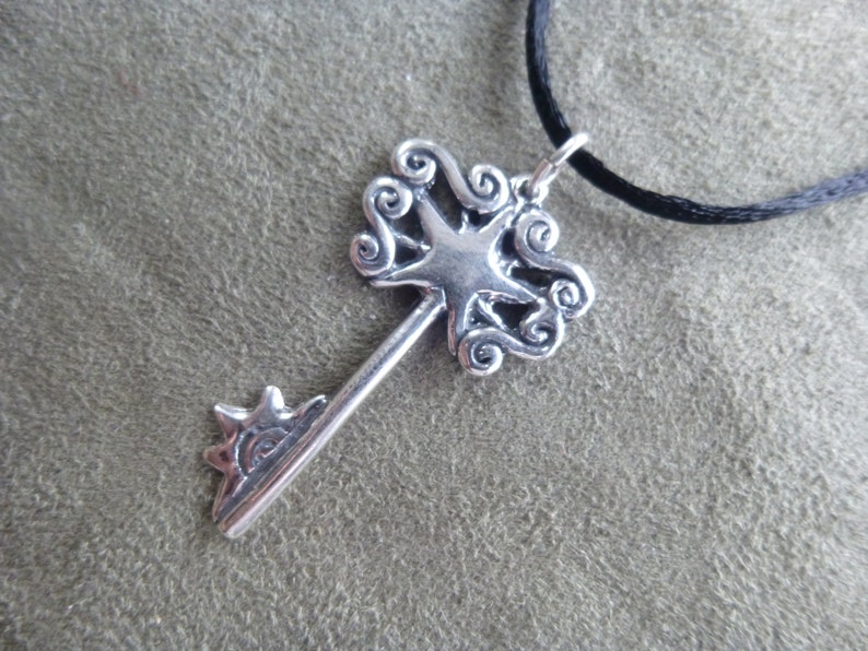 Hope Key Sterling Silver Pendant on Satin Cord / Star of Hope / Key / Healing image 1