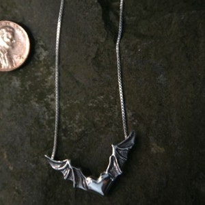 Heart In Flight Bat Wings Sterling Silver Necklace on Sterling Silver Box Chain or Black Satin Cord image 2