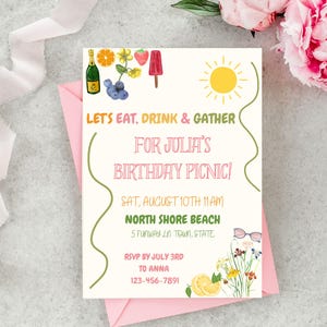 Picnic Birthday Invitation, Outdoor Party Celebration, Summer Birthday, Spring Birthday Invate, Editable Instant Download