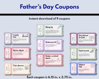 Coupons fête des pères, imprimable, cadeau fête des pères, png fête des pères, carnet de coupons, coupon fête des pères des enfants