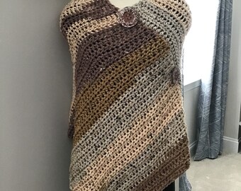 Striped Rustic Crocheted Poncho