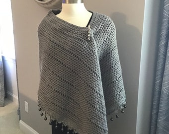 Charcoal Crocheted Beaded Shawl