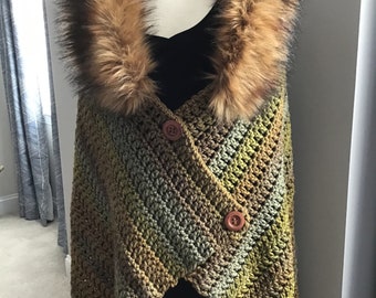 Earth tones Faux Collared Cape