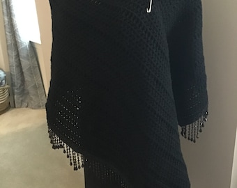 Midnight Black Crocheted Shawl