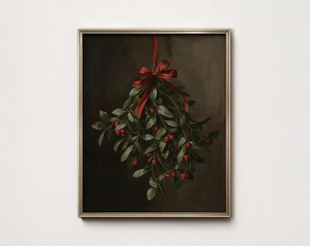 ヤドリギのウォールアート：おもてなしのデコレーション、ムーディーなクリスマスプリント（デジタルダウンロード）