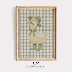 Duck Art Print Cottagecore Nursery Goose Printable Farm Nursery Decor Boy's Room Duck Print Green Plaid Rustic Nursery Silly Goose Print