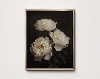 Moody Peony Print: Dark Floral Still Life Art Printable, Botanical Wall Decor (Digital Download)