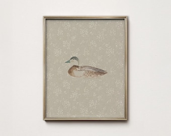 Mallard Duck Print: Sage Green Nursery Wall Art, Cottagecore Farmhouse Decor (Digital Download)
