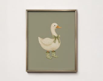Duck Nursery Print: French Cottage Goose Decor, Sage Green Wall Art (Digital Download)