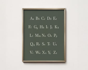 Nursery Alphabet Print: ABC Poster, Kids Playroom, Sage Green Wall Art (Digital Download)