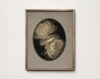 Moody Botanical Peony Print: Dark Floral Still Life Art Printable (Digital Download)