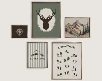 Rustic Hunting Nursery Art Set: Sage Green Decor, Mountain Animal Prints (Digital Download)